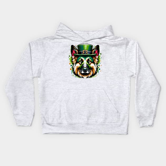 Vibrant German Shepherd Dog Celebrates Saint Patrick's Day Kids Hoodie by ArtRUs